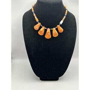 Spiny Oyster Shell Heishi Necklace Orange/White 18 Inches!